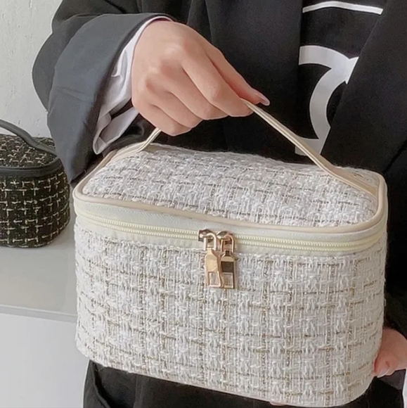 Handbags - White & gold stripe Make-up Bag